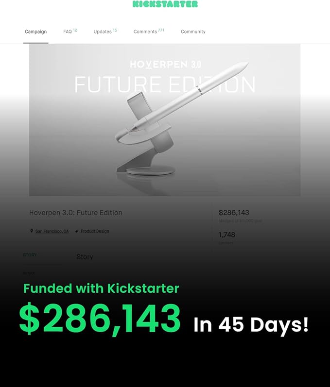 novium Hoverpen Future Edition - Luxury Fountain Pen & Rollerball Pen All-In Gift Box, Fine Nib, Futuristic Aesthetic, Aerospace Metal Made, Free Spinning Executive Pen, Gifts for Boss (Deep Black)