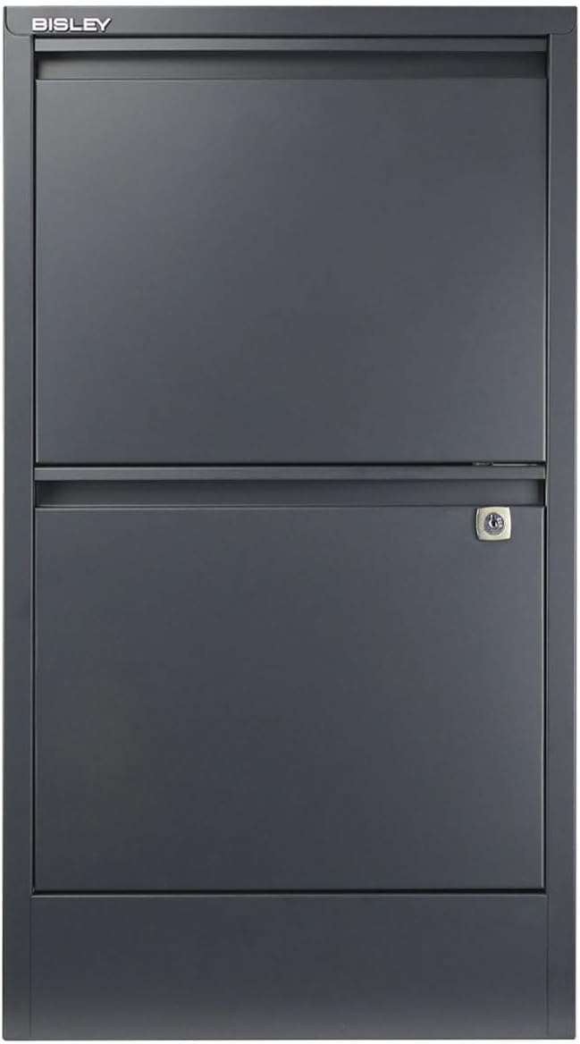 Bisley 2-Drawer Flush Front Vertical File Cabinet - Anthracite Grey, 2 Hanging File Drawers, Powder-Coated Steel, Locking Drawers