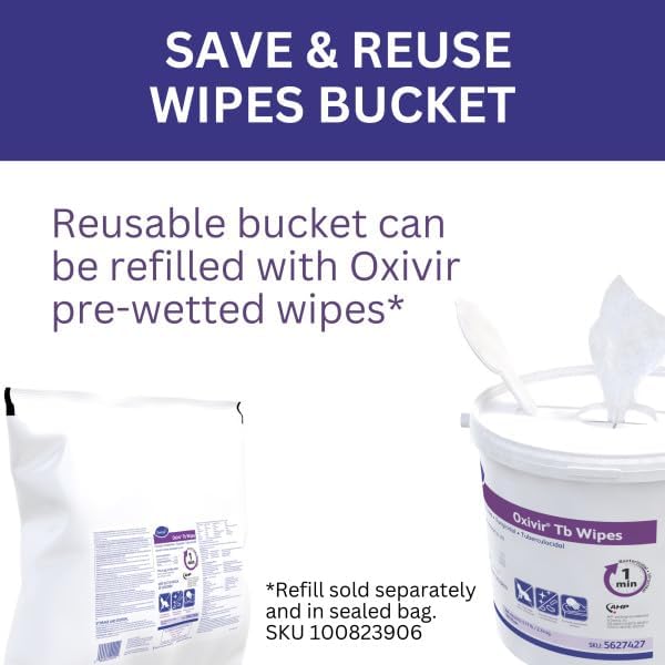 Oxivir Diversey Tb 5627427 Ready-to-Use Disinfectant Cleaning Wipes, Accelerated Hydrogen Peroxide, 11x12-Inch Extra Large Sheets, 160-Wipes, 1-Bucket