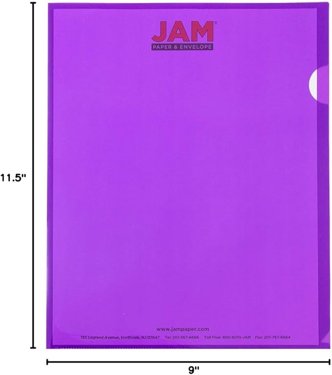 JAM PAPER Plastic Sleeves - Letter Size - 9 x 11 1/2 - Purple Project Pockets - 120 Bulk Page Protectors/Pack