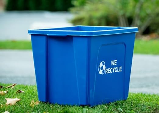 Curbside 18 Gallon Blue Recycling Bin for Homes or Businesses for Curbside Recycling - Single Unit - Blue