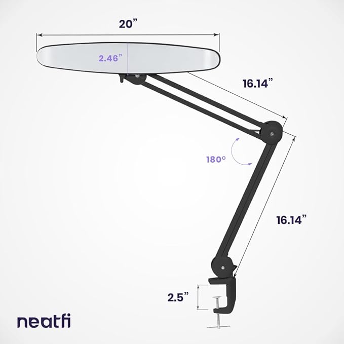 Neatfi XL 2,200 Lumens LED Task Lamp, 24W Super Bright Desk Lamp, 117 Pcs SMD LED, 4 Level Brightness, Dimmable, Task Light for Home, Office, Workbench (Non-CCT, Space Gray)