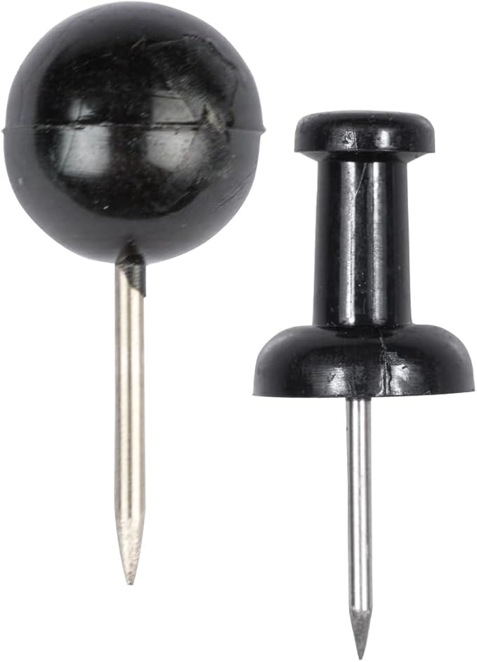 JAM PAPER Colorful Push Pins - Flat & Round Head Thumb Tack Combo Set - Black Pushpins - 200/Pack