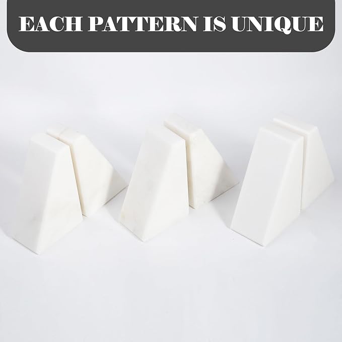 Marble Book Ends Decorative, Unique Bookends for Shelves, White Stone Bookends Holds Heavy Books, Weighted Book Holder Stopper for Home Office Desk Bookshelf Decoration, Set of 2