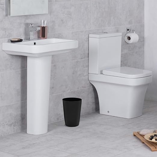 Mini Waste Basket - Durable Small Plastic Garbage Trash Can Bin - Lidless Open-Top Rectangular Slim Profile for Compact Spaces - Suitable for Home, Bathroom, Office, Bedroom, Kitchen and More, Black