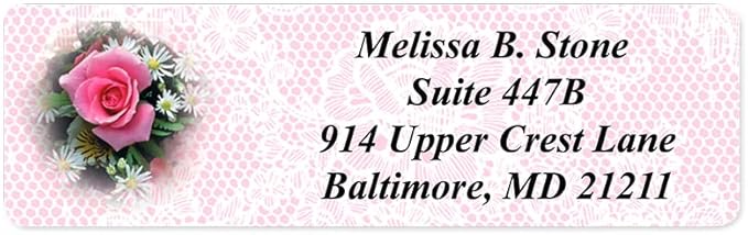 Romantic Rose Designer Rolled Address Labels with Elegant Plastic Dispenser