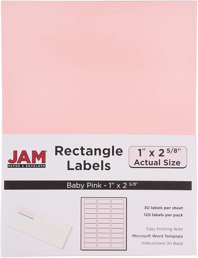 JAM PAPER Return Address Labels - Standard Mailing - 1 x 2 5/8 - Baby Pink Pastel - 120 Shipping Labels/Pack
