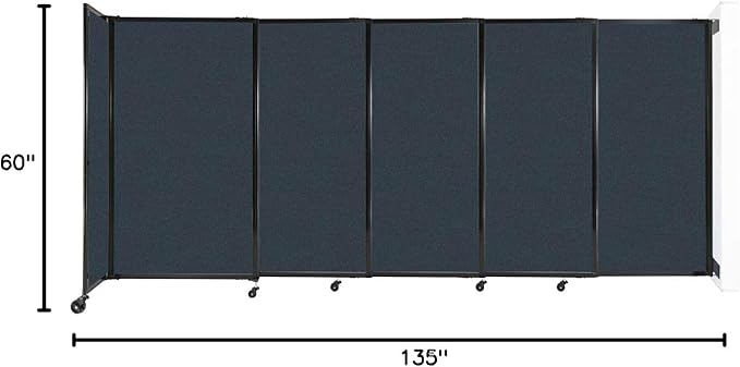 Wall-Mounted Sliding StraightWall Room Divider | Adjustable Widths | Locking Wheels | Room Separator | Up to 11'3" Wide x 5' Tall Blue Spruce Fabric Panels