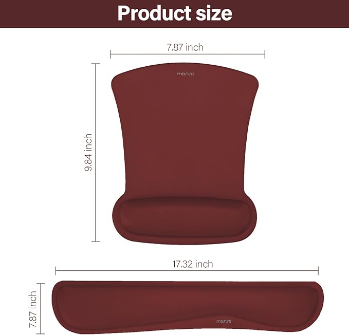MOSISO Wrist Rest Support for Mouse Pad & Keyboard Set, Ergonomic Mousepad Non-Slip Base Home/Office Pain Relief & Easy Typing Cushion with Neoprene Cloth & Raised Memory Foam, Wine Red