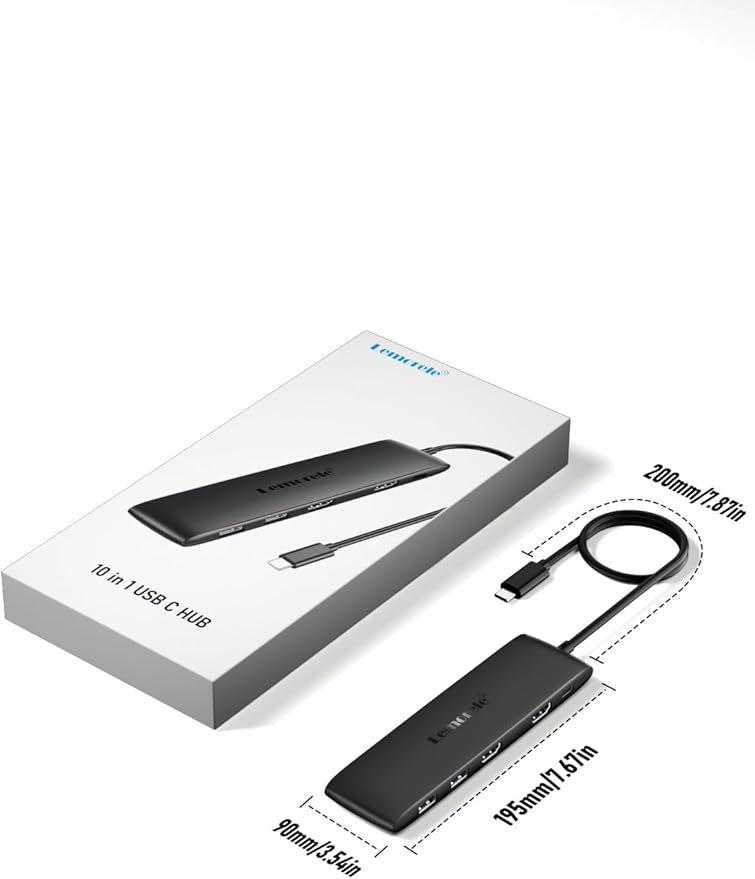 Lemorele 10 -in-1 USB C Docking Station for Laptop Dell Mac HP Lenovo, 10Gbps USB C Hub with 2 HDMI 4K, 4*USB 3.1 10Gbps Data Port, 100W PD Charging, 3 USB 2.0 for Keybord, Mouse