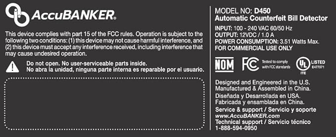 AccuBANKER D450 5-Point Counterfeit Bill Checker & Money Detector Machine w/Infrared Magnetic Watermark & Micro Printing Detection, Retail Grade - UL Listed (Pack of 2)