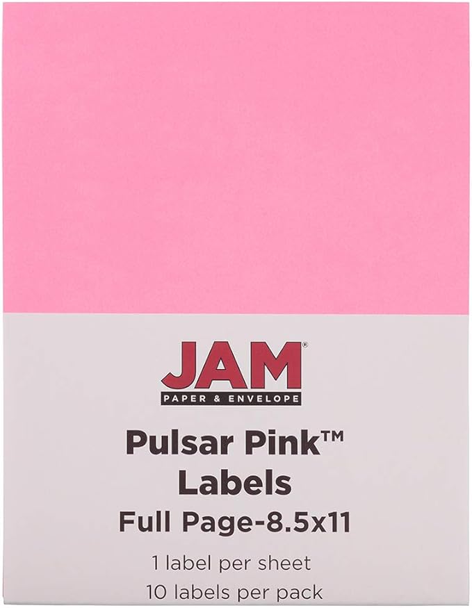 JAM PAPER Full Sheet Shipping Labels - Printable Sticker Paper - 8 1/2 x 11 - Ultra Pink - 10 Full Pages/Pack