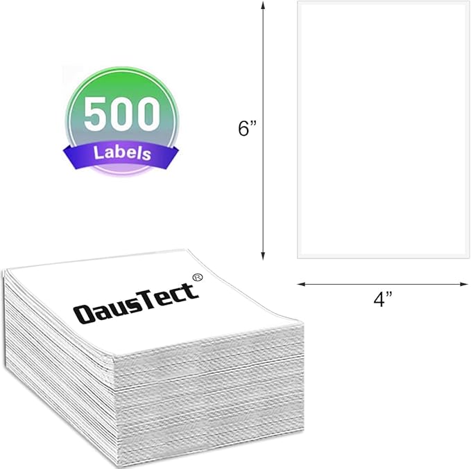 OausTect 4x6 Shipping Label 500 Fanfold Labels for Rollo, Zebra Direct Thermal Printer, with Perforations