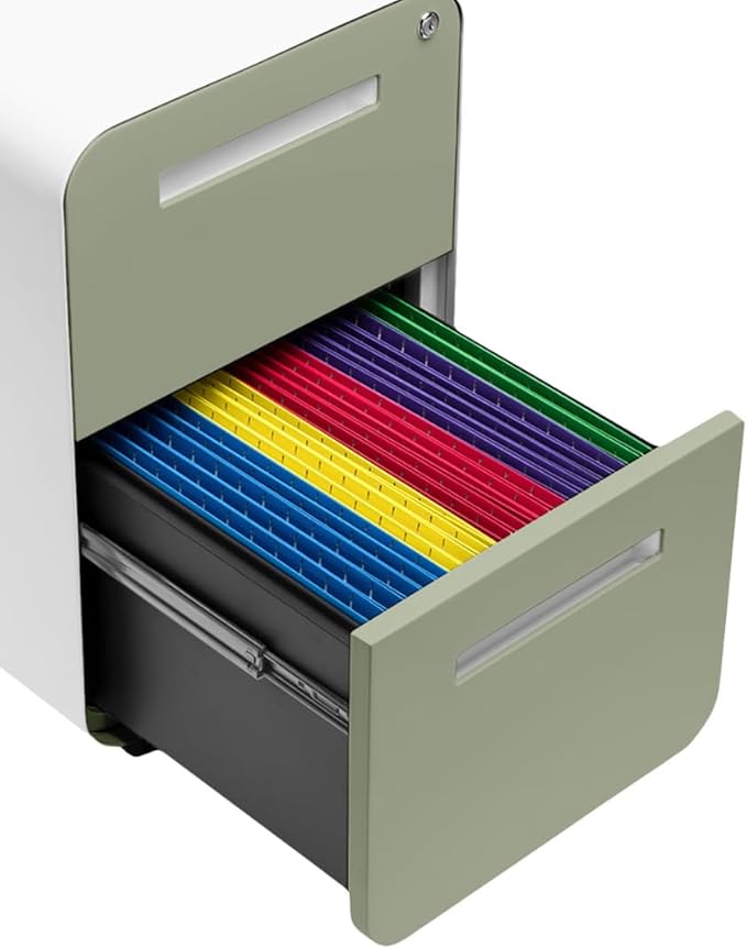 Laura Davidson Furniture Stockpile 2 Drawer Mobile File Cabinet with Lock - Under Desk Metal Filing Cabinet, Legal/Letter File Folders, Wheels and Stationary Feet, Pre-Assembled, Sage Green