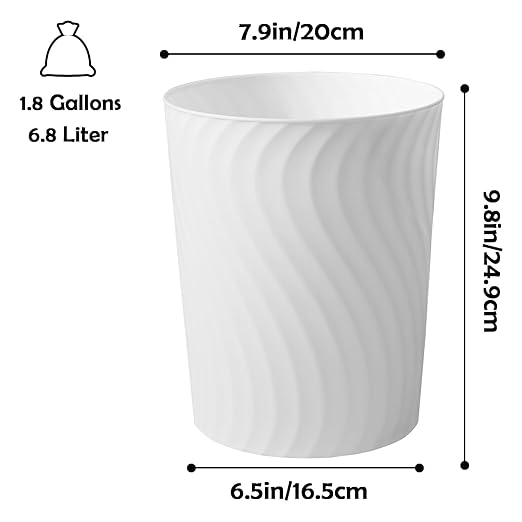 YGJT Small Trash Can, 3 Pack 1.8 Gallons Bathroom Trash Can, Slim Waste Basket, Round Garbage Can, Plastic Trash Bin for Kitchen, Dorm, Bedroom, Office, Living Room, Study, Compact Spaces(White)