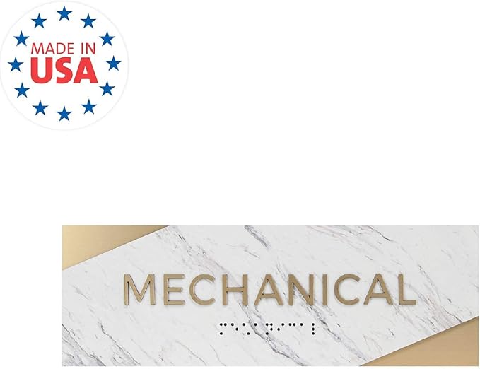 Mechanical Sign with Braille/Small Business Easy Adhesive Mount Door and Wall Sign / 3" x 9" Light Marble Design