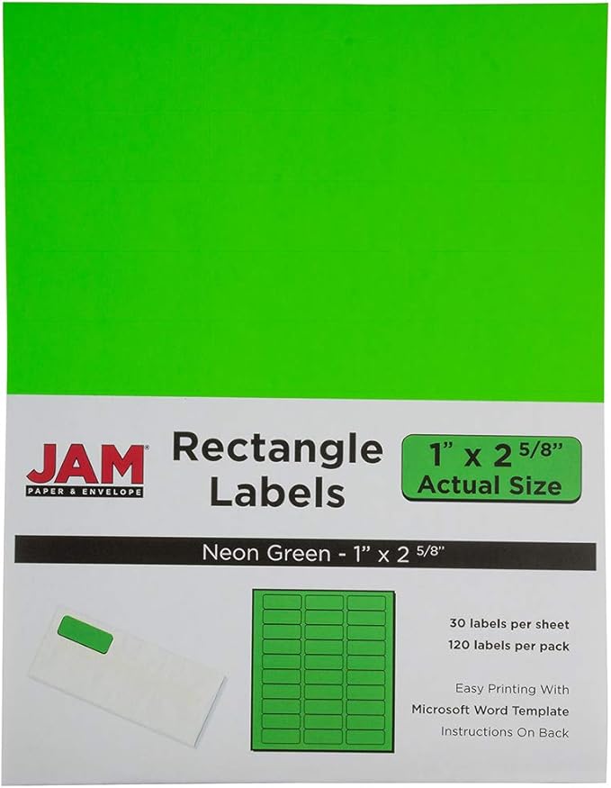 JAM PAPER Return Address Labels - Standard Mailing - 1 x 2 5/8 - Neon Green - 120 Shipping Labels/Pack
