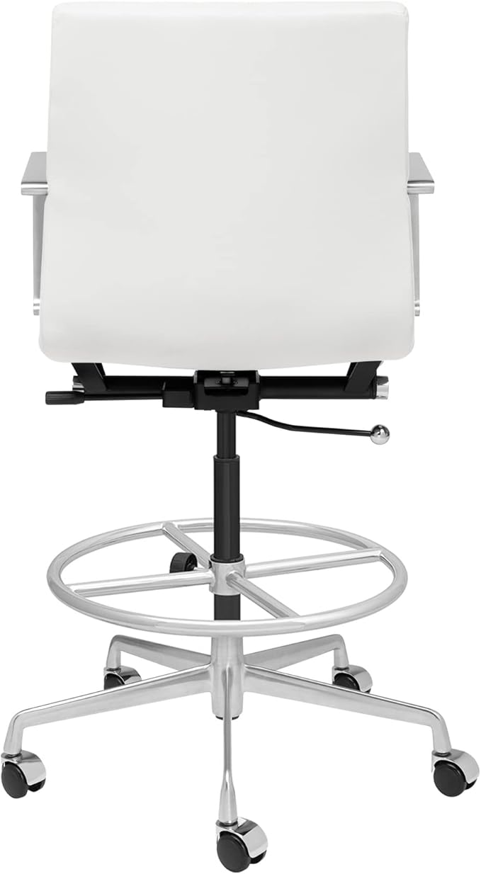 Laura Davidson Furniture SOHO II Ribbed Drafting Chair for Standing Desks, Standing Desk Chair - Ergonomically Designed, Commercial Grade Draft Height, Arm Rest & Cushion, Made of Faux Leather, White