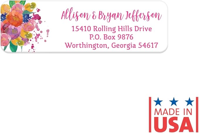 Bright Watercolor Floral Rolled Address Labels / 5 Vibrant Flower Bouquet Designs/Roll of 500 Personalized Address Labels/Designer Return Address Stickers in Elegant Plastic Dispenser