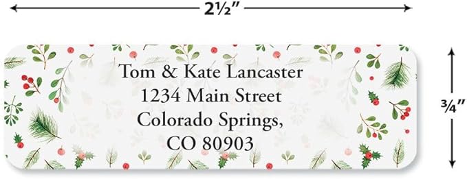 Christmas Winter Berries Standard Rolled Address Labels - Set of 125 2 1/2" x 3/4" Rolled Labels