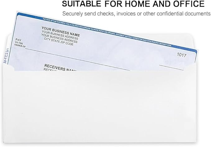 HERKKA #10 Security Self-Seal Envelopes, No.10 Windowless Bussiness Envelopes, Security Tinted with Printer Friendly Design - Size 4-1/8 x 9-1/2 Inch - White - 24 LB - 500 Pack