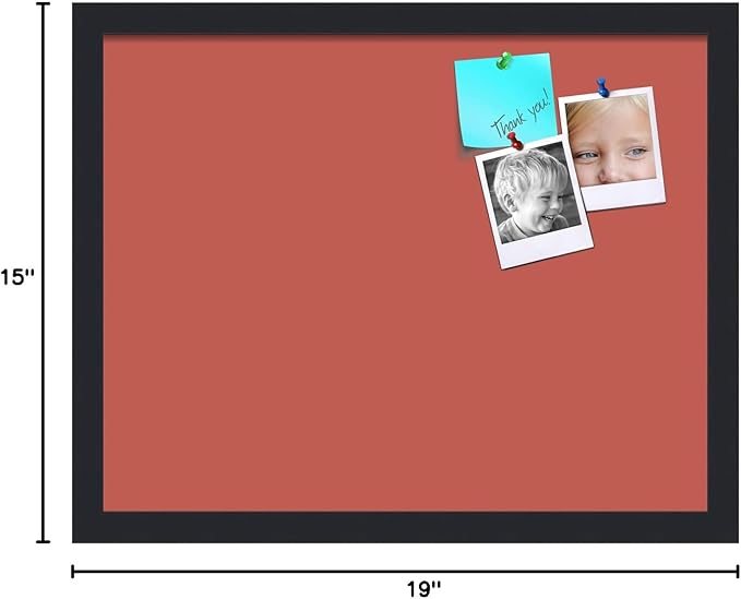 PinPix 19x15 Inch Cork Bulletin Board. This Decorative Framed Pin Board Comes with Crimson Pastel Design and a Satin Black Frame. Ideal for Home Office Decor or Message Board (PinPix-1807)