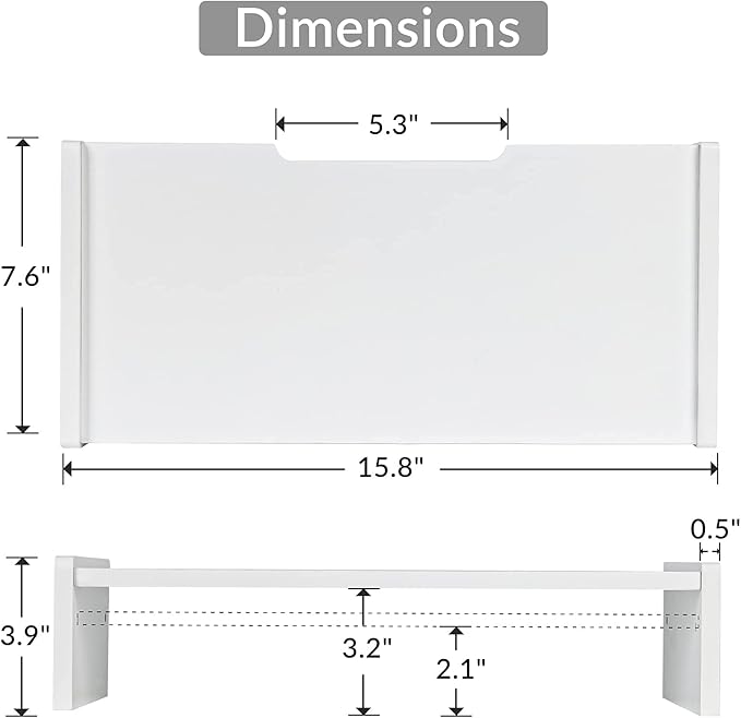 KINLINK Solid Wood Monitor Stand Riser, Monitor Riser with 2 Adjustable Height, 15.8 inch Computer Riser for Computer, iMac, PC, Printer, Computer Monitor Stand for Home & Office, White