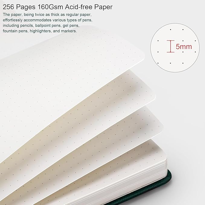 ZXHQ B5 Dotted Journal-150 gsm Thick Paper 256 Pages, Dot Grid Notebook, Tree of Life Design, Fine Inner Pocket - 7.7" × 10" Dark Green