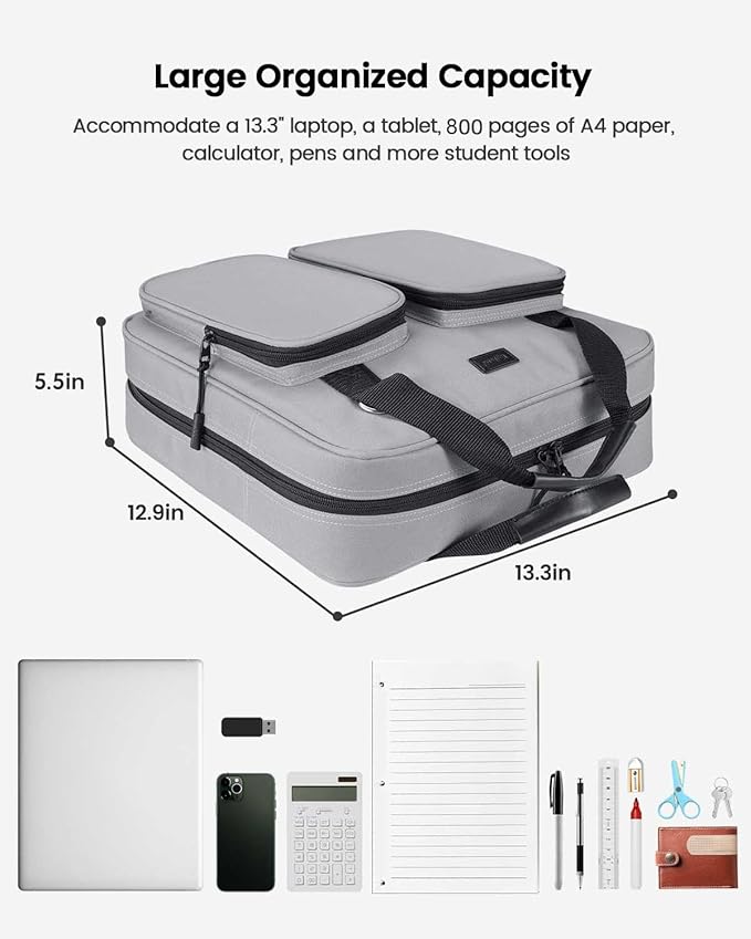 4 Inch 3 Ring Zipper Binder with Shoulder Strap & Handle & Multi-Pocket - 4" Binder with Zipper for School, Compatible with 13-Inch MacBook/Tablet -Patent Design Grey