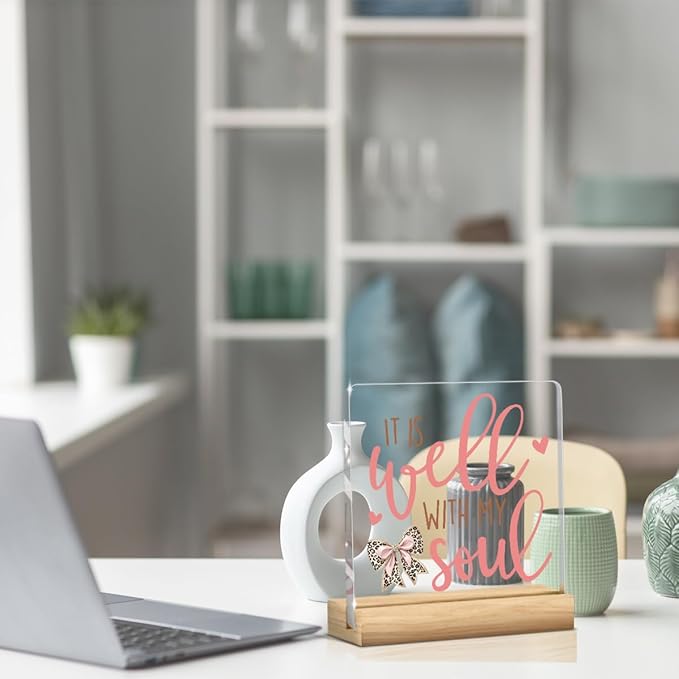 Leopard Print Bow Decor Preppy Coquette Gifts Inspirational Mental Health Awareness Positive Affirmation Sign Acrylic Sign Plaque Motivational Table Decorations for Home Kitchen