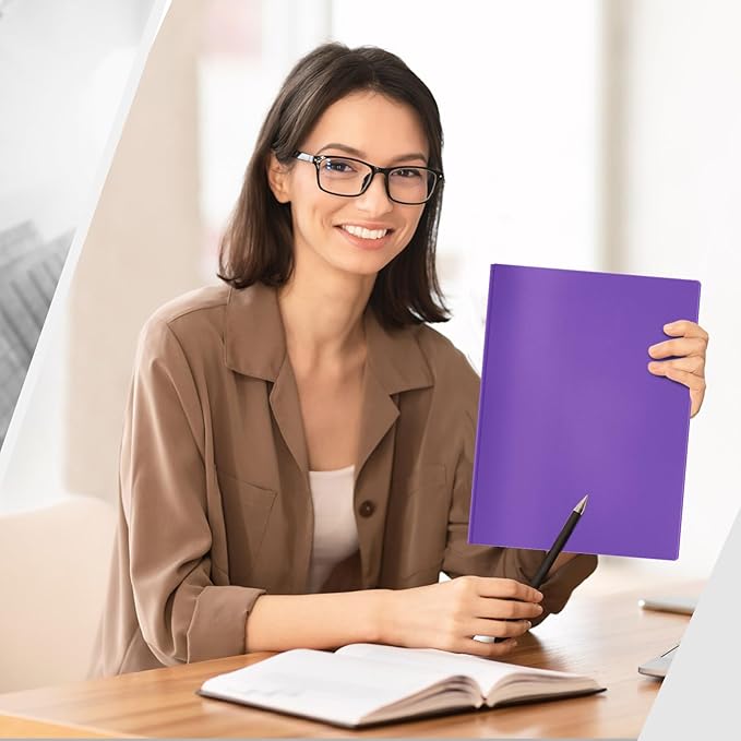 Yeaqee 60 Pcs Plastic Folders with Pockets and Prong Plastic Folders with 2 Pockets Pocket for Office, School for Students, Teachers, Office Workers (Purple)