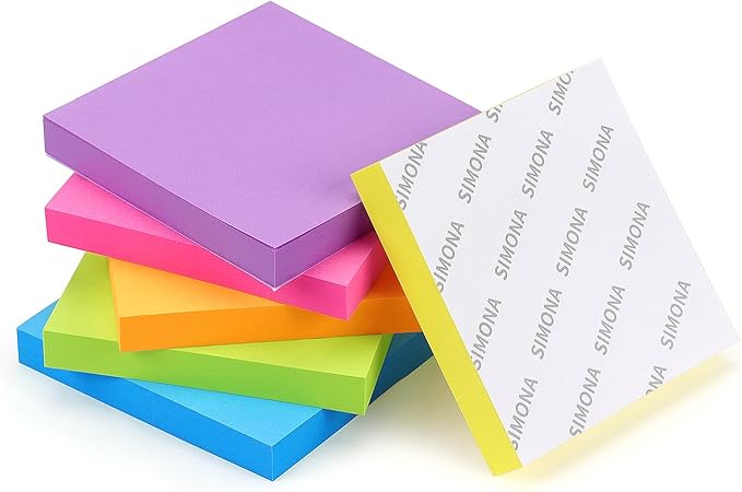 SIMONA Sticky Notes 3x3 in, 6 Color Bright Colorful Sticky Pad, 6 Pads/Pack, 100 Sheets/Pad, Self-Sticky Note Pads (Yellow, Green, Blue, Orange, Purple, Rose) …
