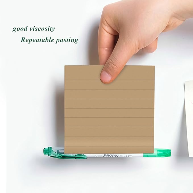 NatureTouch Sticky Notes 6 Packs, 3 x 3 Inches Adhesive Self-Stick Notes in Eye Protection Paper, Multiple Designs of Memo Pads for Reminders, Office, Home, School, Meeting, 80 Sheets/Pad,Kraft,Line