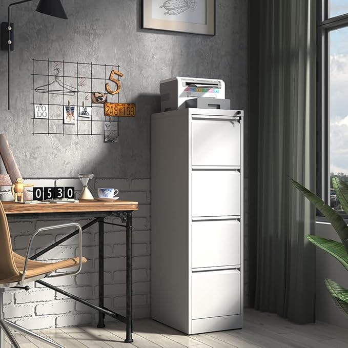 4 Drawer File Cabinet,Metal Filing Cabinets for Home Office,Vertical File Cabinet with Lock,Heavy Duty Metal Storage Cabinet for A4/Letter/Legal Size Files,Assembly Required