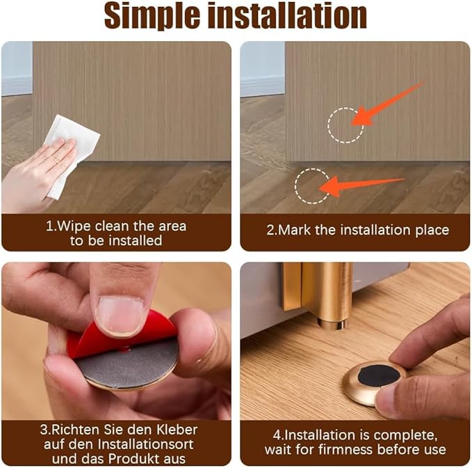 2026 New Door Wedge Stopper, Magnetic Doors Stoppers for Bottom of Door, No Drill Invisible Doorstops for Inside Door, Heavy Duty Magnetic Doors Catch Holder to Keep Doors Open (Gold)