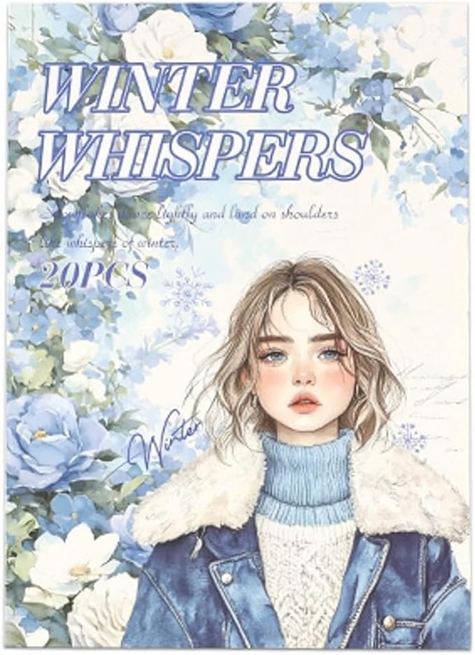 TIAMECH Winter Whispers Sticker Book - Christmas Girl Series, 20 Sheets PET & Washi Stickers for Scrapbooking, Ephemera, Waterproof Junk Journaling Supplies & DIY Crafts (Size 10.5 x 7.1in)