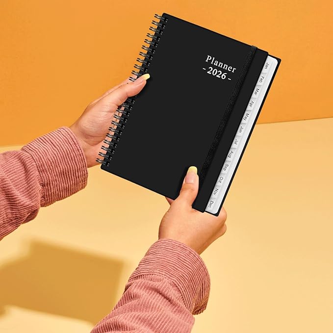 2026 Planner - Planner 2026 from January 2026 - December 2026, Weekly & Monthly Planner Spiral Bound with 12 Monthly Tabs, Inner Pocket, 6.4" x 8.5", Black-E