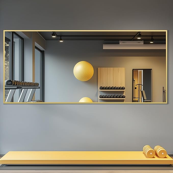 Large Full Length Mirror, 71"x32" Gold Floor Mirror with Stand, Rectangle Standing Mirror for Living Room Bedroom Cloakroom Gym, Thin Aluminum Frame, Tempered Glass