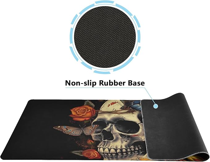 Day of The Dead Skull XL Mouse Pad - Non-Slip Mouse Pad Protector for Gaming and Office, Large 31.5x11.8 Inch Easy Gliding Computer Mouse Pad with Rubber Base