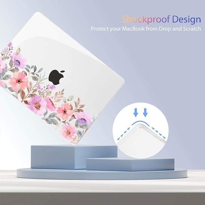 Teryeefi Design Case for MacBook Pro 13 inch M2 M1 A2338 A2251 A2289 A2159 A1989 A1706 (2016-2022,2024 Released), Shockproof Hard Shell for 13 inch MacBook Pro - Pink Flower Garden-A