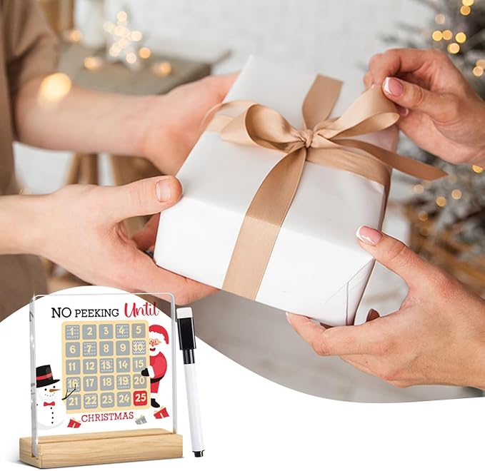 Funny Christmas Decorations,Christmas Countdown Calendar Decor, Funny Desk Decor,Wipeable Acrylic Sign Gifts for Friend Men Women with Wood Stand 4 X 4 Inch