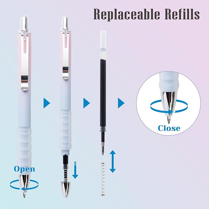 Gel Pens Fine Point 0.7mm Black Ink Gel Pen Retractable Cute Pens for Smooth Writing School Office Supplies, Pack of 18