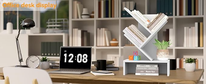 Godferyxin Tree Bookshelf with Drawer,Small Bookcase,Mini Book Shelf for Displaying Organizer CDs, Magazines and More at School,Office,Desk Book Shelf with for Decor,Bedrooms,Living Rooms