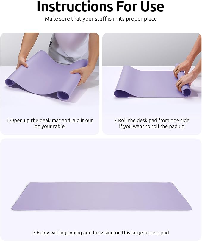 YSAGi Leather Desk Protector, Office Mat, Large Mouse Mat, Non-Slip PU Leather Blotter, Laptop Pad, Waterproof Writing Pad for Office and Home (Light Purple, 23.6" x 13.8")