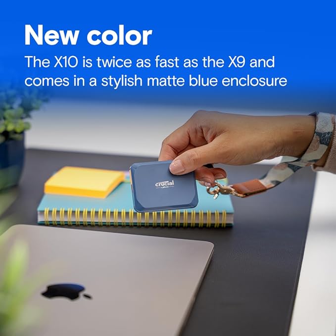 Crucial X10 2TB Portable SSD, Up to 2,100MB/s, USB 3.2 USB-C, External Solid State Drive, Compatible with Windows, Mac & Android, Durable Storage for Games, Photos & Files, Blue - CT2000X10SSD9-02