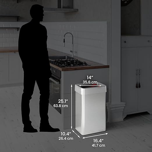 iTouchless 16 Gallon Open Top Kitchen Trash Can Recycling Bin with Double Odor Filters, 60 Liter Rectangular Stainless Steel Recycler for Home Office Business Work Store Restroom Retail Shop Garage