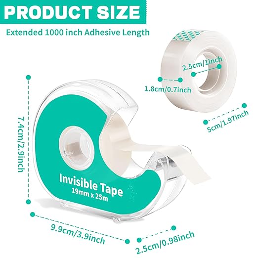 Invisible Clear Tape Bulk with Dispenser, 6 Pack Transparent Tapes Frosted Writable, Bulk Tape Rolls 7/10 X 1000 Inches School Home Office Supplies for Gift Paper Wrapping, Art Craft, Labeling