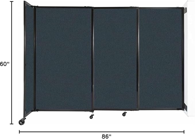 Wall-Mounted Sliding StraightWall Room Divider | Adjustable Widths | Locking Wheels | Room Separator | Up to 7'2" Wide x 5' Tall Blue Spruce Fabric Panels