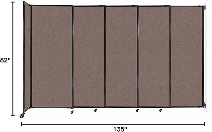 Wall-Mounted Sliding StraightWall Room Divider | Adjustable Widths | Locking Wheels | Room Separator | Up to 11'3" Wide x 6'10" Tall Latte Fabric Panels