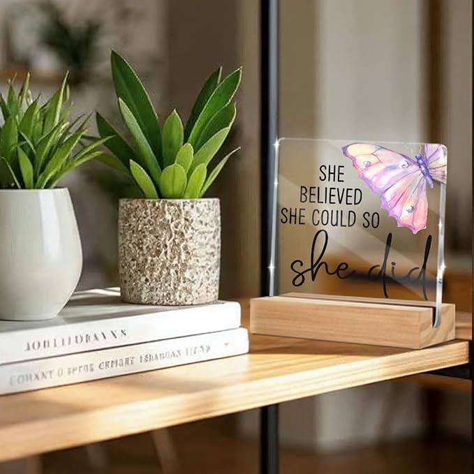 Congratulations Gifts for Women - College Graduation Gifts for Her New Job Gifts - She Believed She Could so She Did Acrylic Plaque Sign Office Inspirational Promotion Gift for Coworker